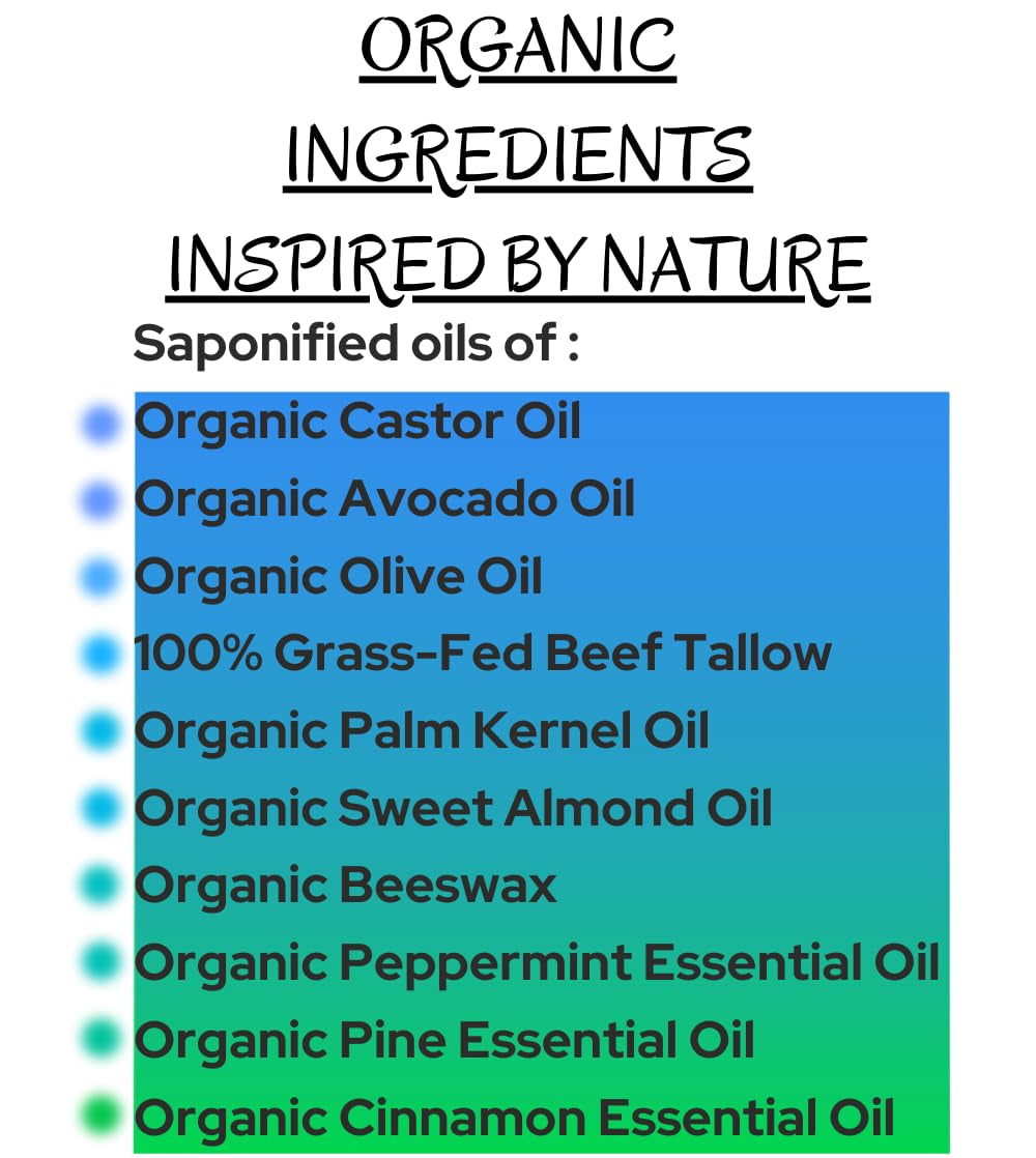 -Peppermint-Pine- Grass-Fed Beef Tallow and Organic Oils - Scented with Organic Essential Oils - Artisanal Bar Soap - 3 Pack - Each Bar Unique- - Puck's