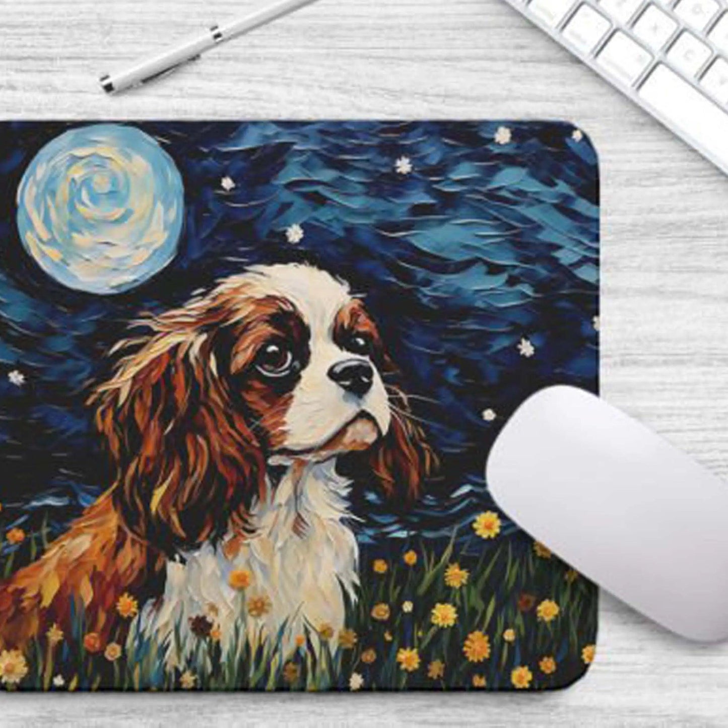 Starry Night Dog Cavalier King Non-Slip Computer Mousepad - Puck's