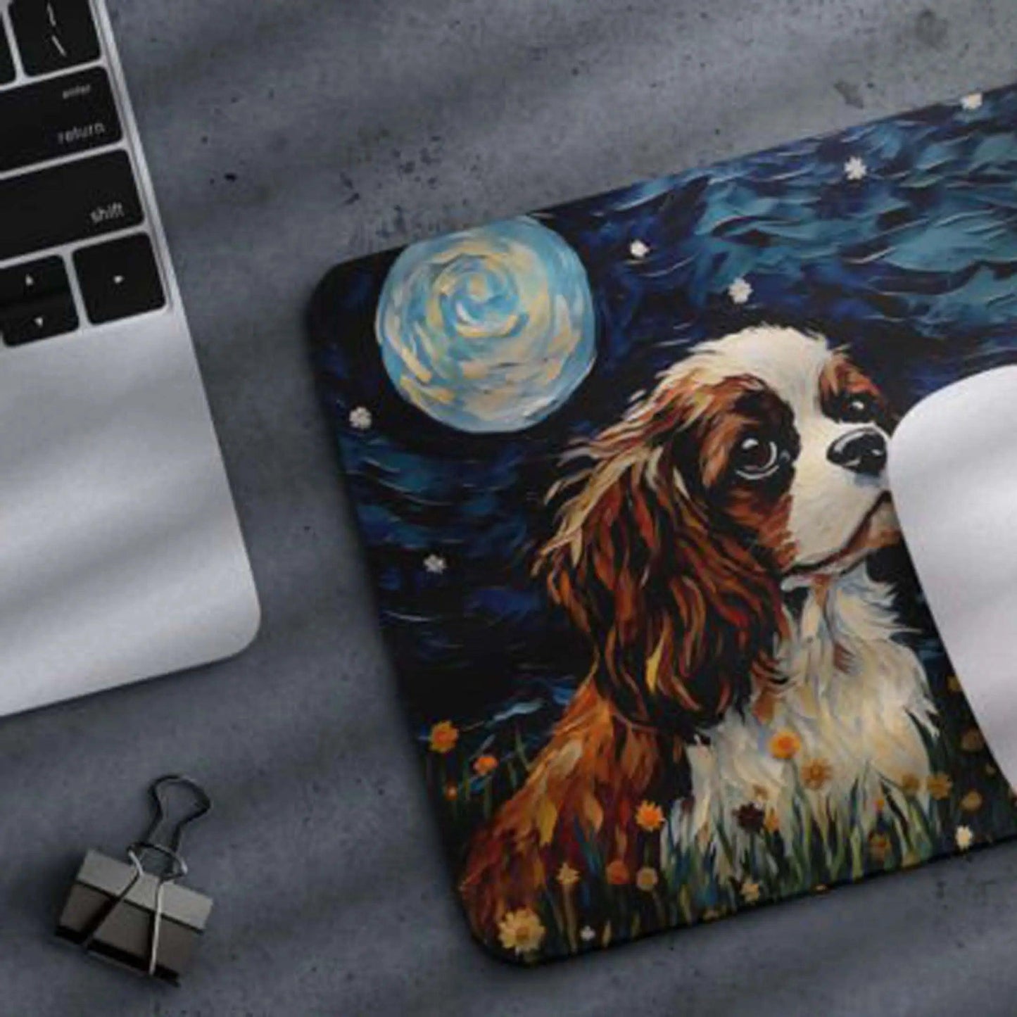 Starry Night Dog Cavalier King Non-Slip Computer Mousepad - Puck's