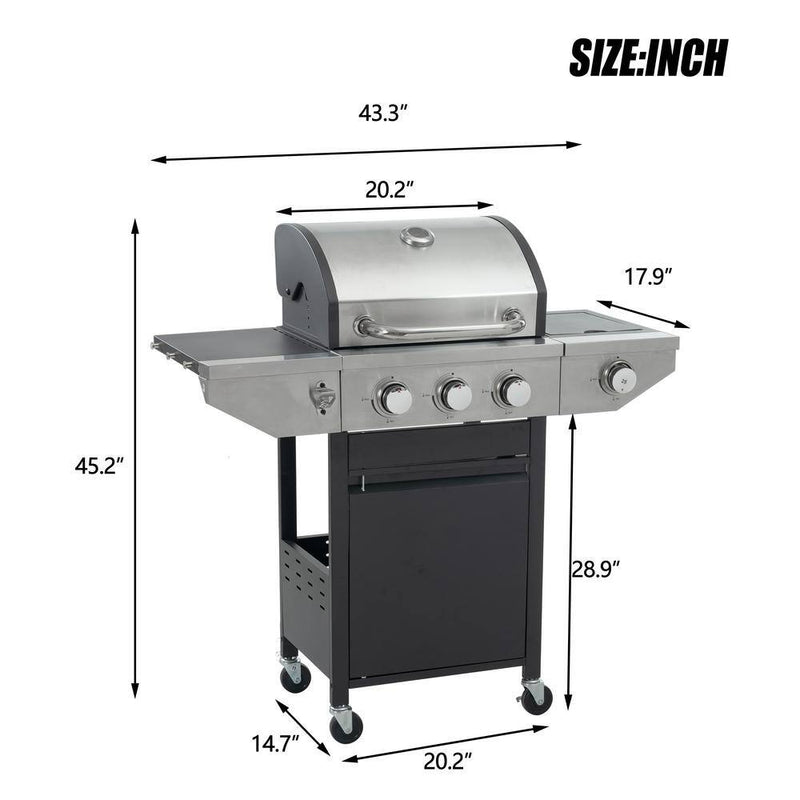3-Burner Portable Propane Grill Stainless Steel Gas Grill in Gray with Side Burner and Thermometer