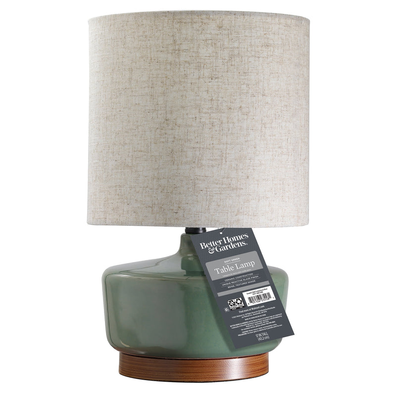 17" Tall Modern Mid-Century Ceramic Table Lamp with Wood Base - Puck's