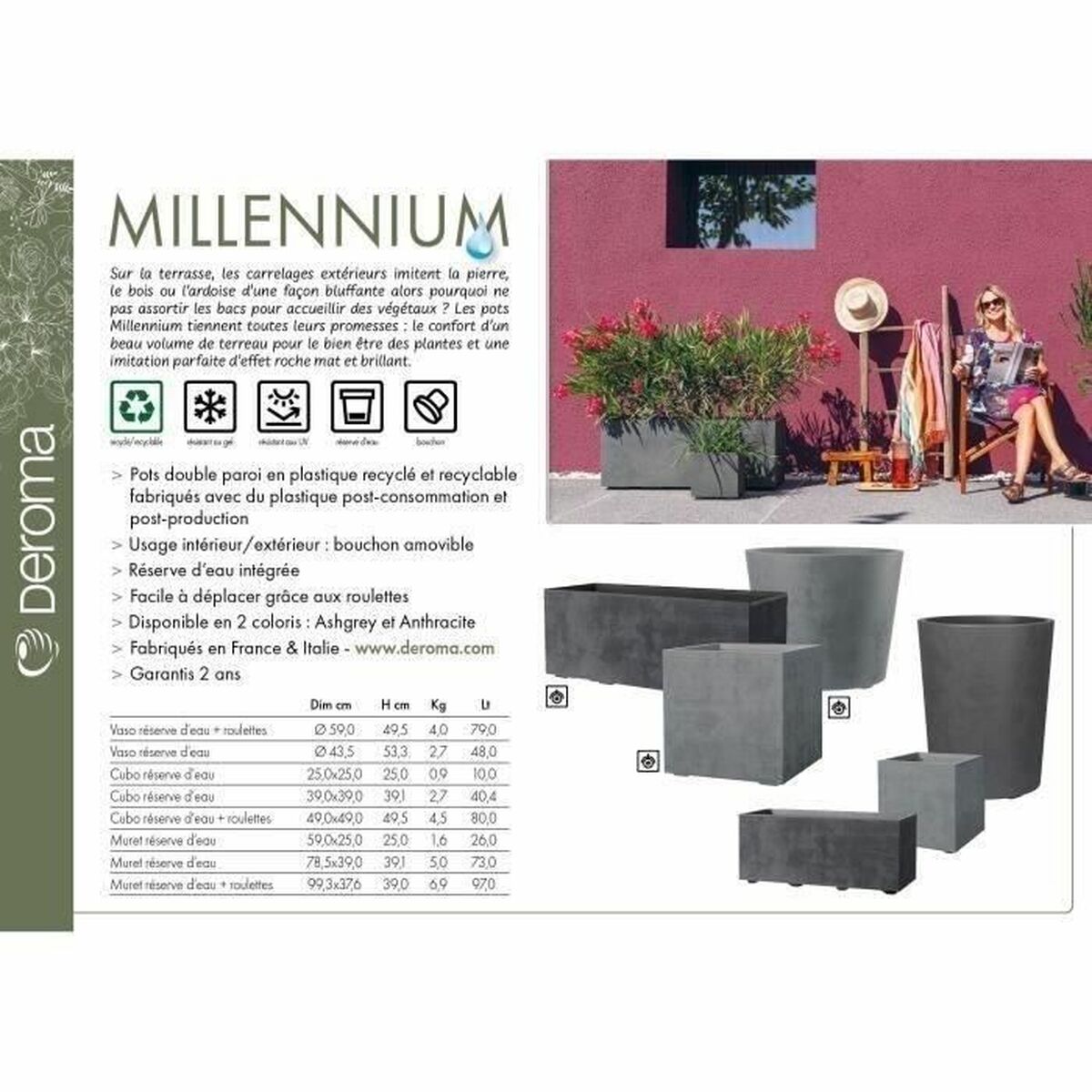 Planter Deroma Millennium R Grey Anthracite Plastic Recycled plastic Circular Vase-3