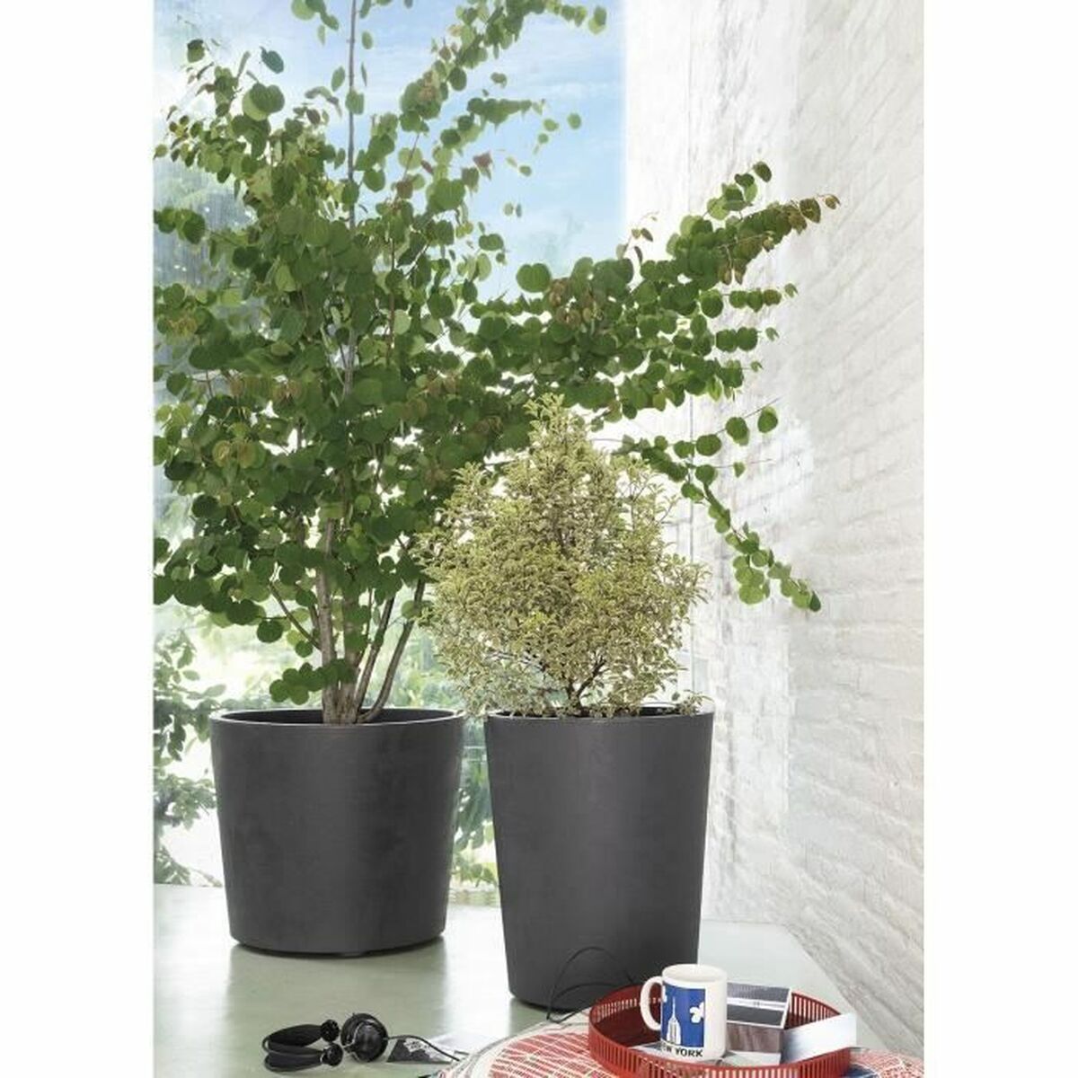 Planter Deroma Millennium R Grey Anthracite Plastic Recycled plastic Circular Vase-5