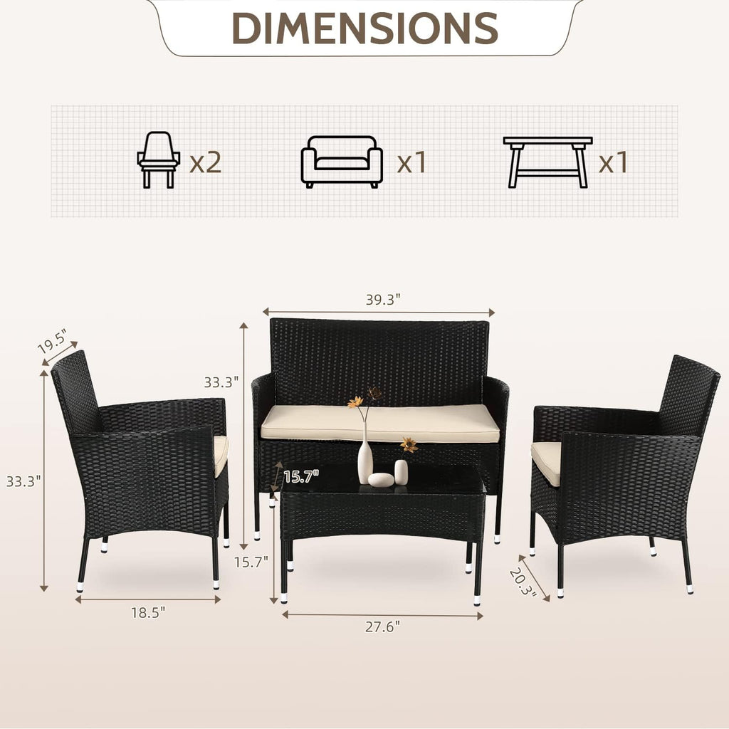 Juego De Muebles De Patio 4 Piezas Silla De Ratán Para Exteriores Sofá De Mimbre - Puck's
