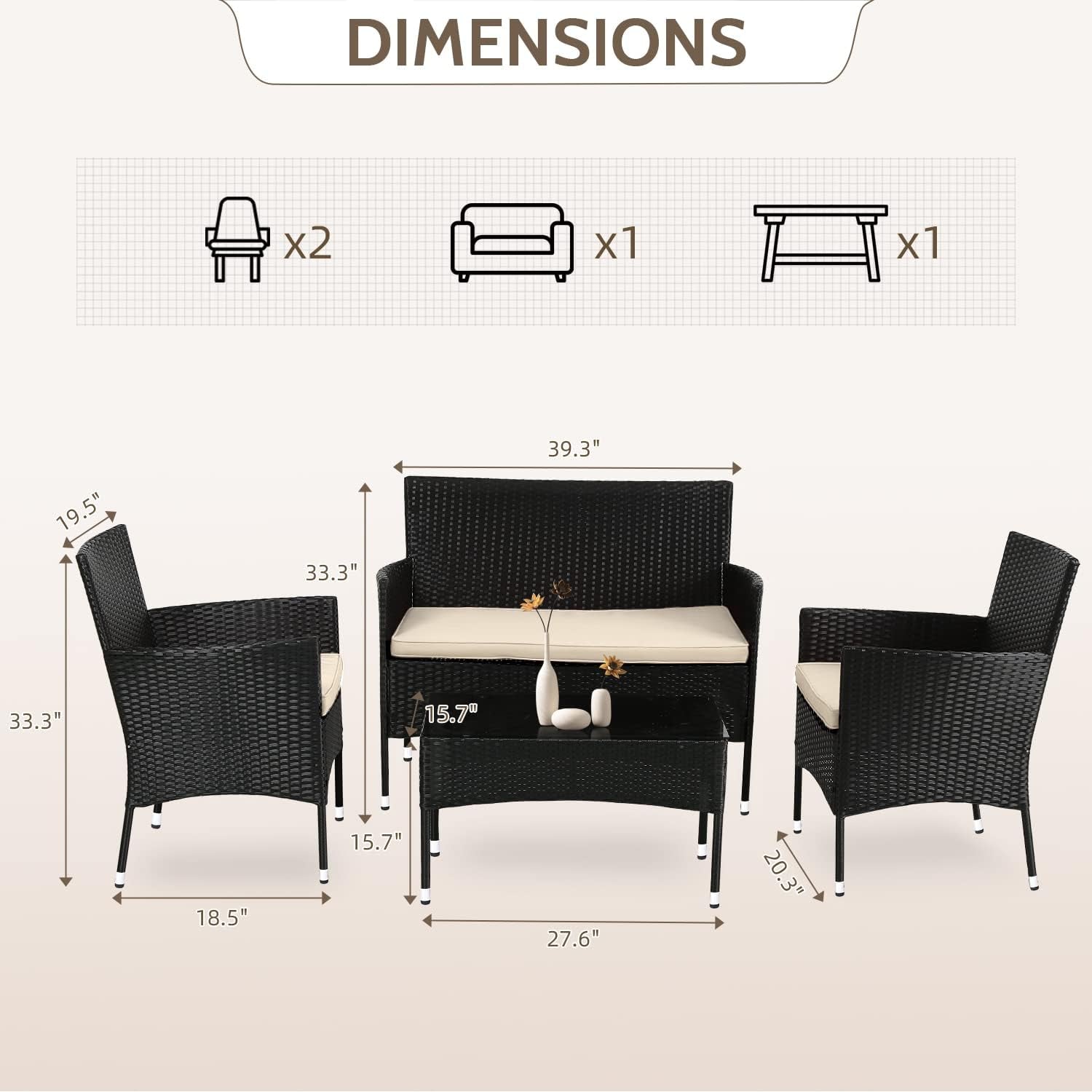 Juego De Muebles De Patio 4 Piezas Silla De Ratán Para Exteriores Sofá De Mimbre - Puck's