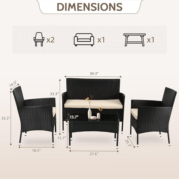 Juego De Muebles De Patio 4 Piezas Silla De Ratán Para Exteriores Sofá De Mimbre - Puck's