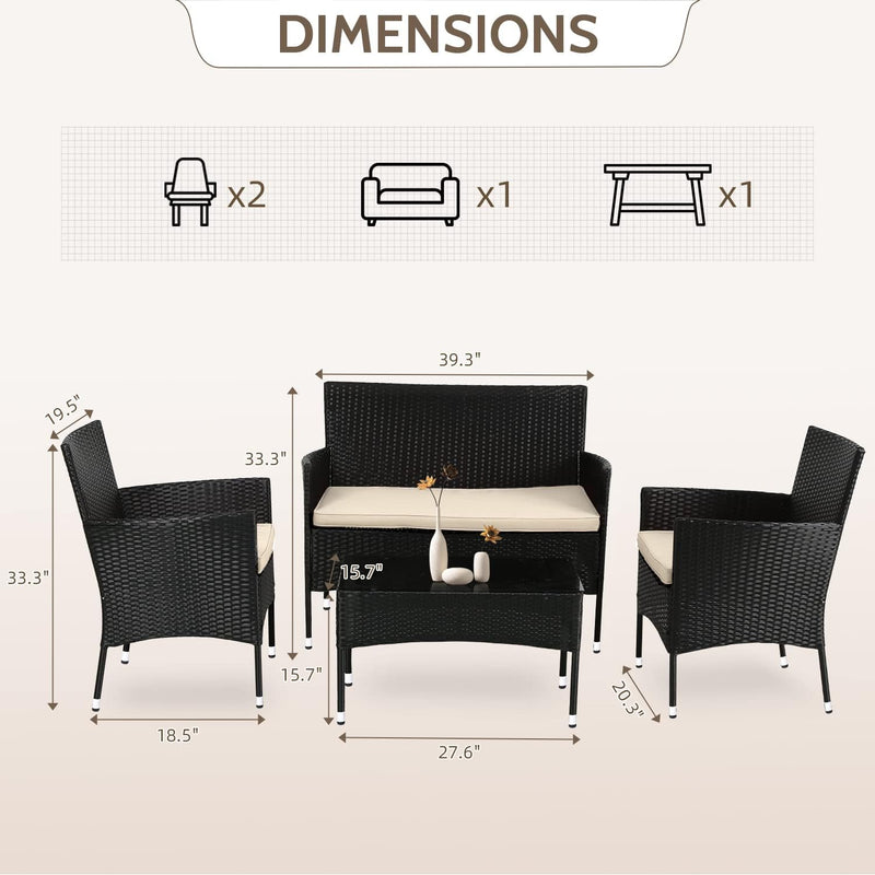 Juego De Muebles De Patio 4 Piezas Silla De Ratán Para Exteriores Sofá De Mimbre - Puck's