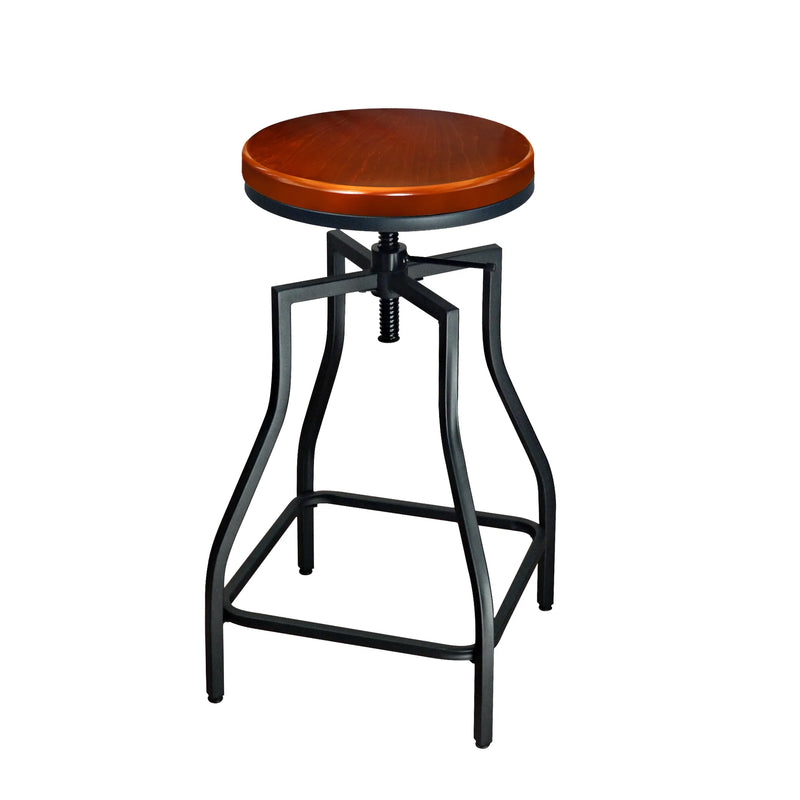 Industrial Adjustable Swivel Metal Kitchen Counter Stool with Wood Veneer Seat, Rustic Brown and Black, Set of 3 - Puck's