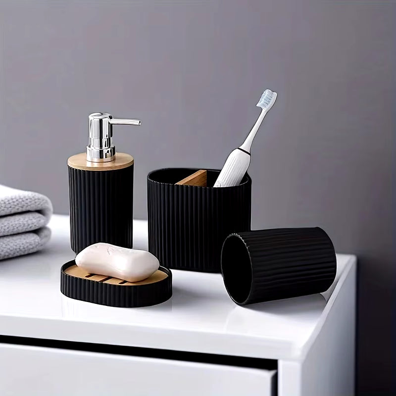 4Pcs Bathroom Accessories Set Plastic Bathroom Accessories Toothbrush Holder Mouthwash Cup Soap Dispenser Soap Dish - Puck's