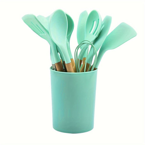 12Piece Grey Silicone Kitchen Utensil Set with Holder - Puck's