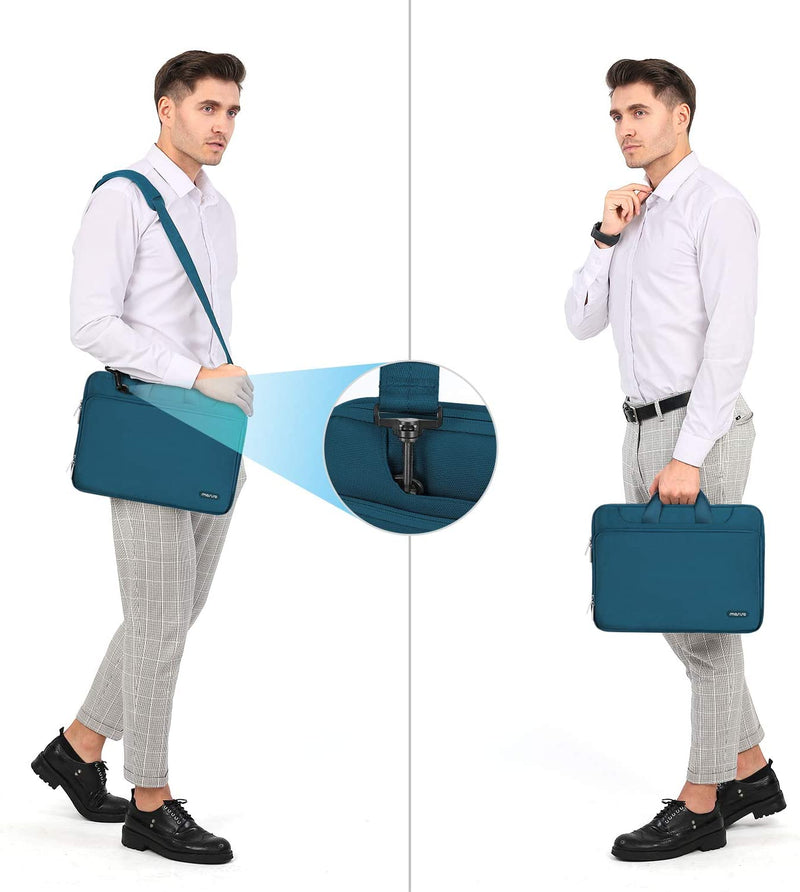 360 Protective Laptop Shoulder Bag Compatible with Macbook Air 15 M4 A3241 M3 A3114 M2 A2941/Pro 16 Inch M4 M3 M2 M1, 15-15.6 Inch Notebook,Matching Color Sleeve with Belt, Teal Green - Puck's