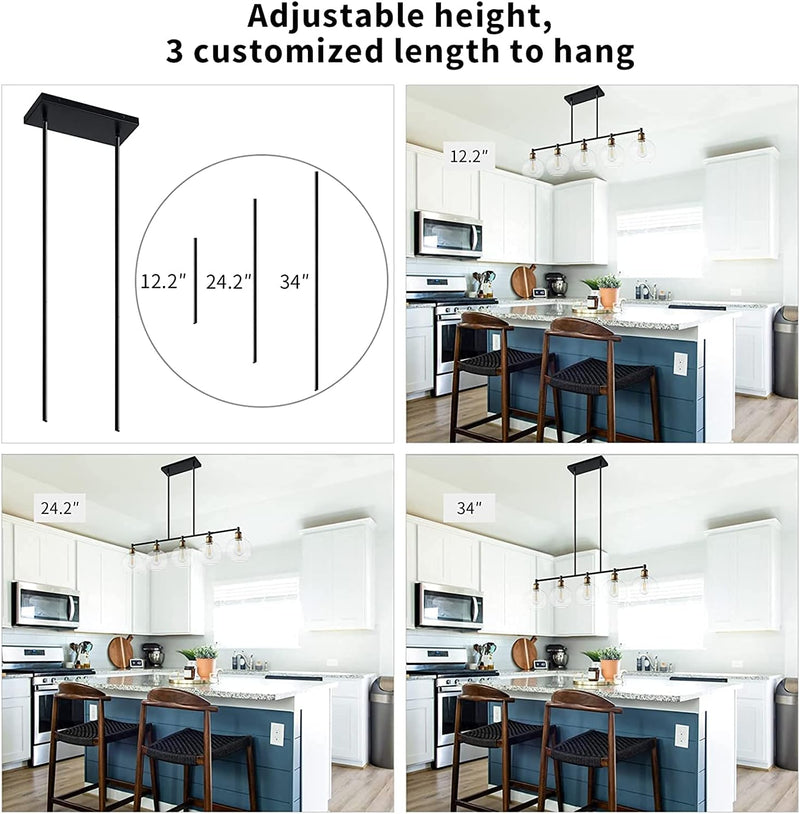 Pendant Lighting for Kitchen Island, Farmhouse Light Fixture, Hanging Table Lighting over Island with 5-Light round Glass Cover for Dinning Room,Breakfast Bar… - Puck's