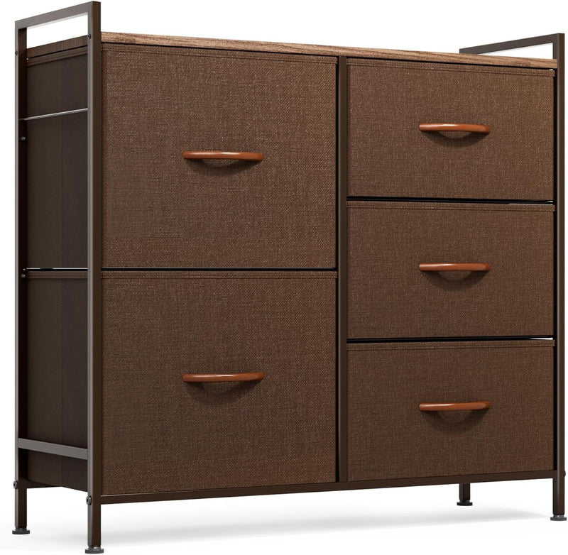 Dresser for Bedroom, Dresser for Closet with 5 Drawers, Small Fabric Dresser & Chests of Drawers for Kids Bedroom,Nursery, Living Room, Hallway (Brown) - Puck's