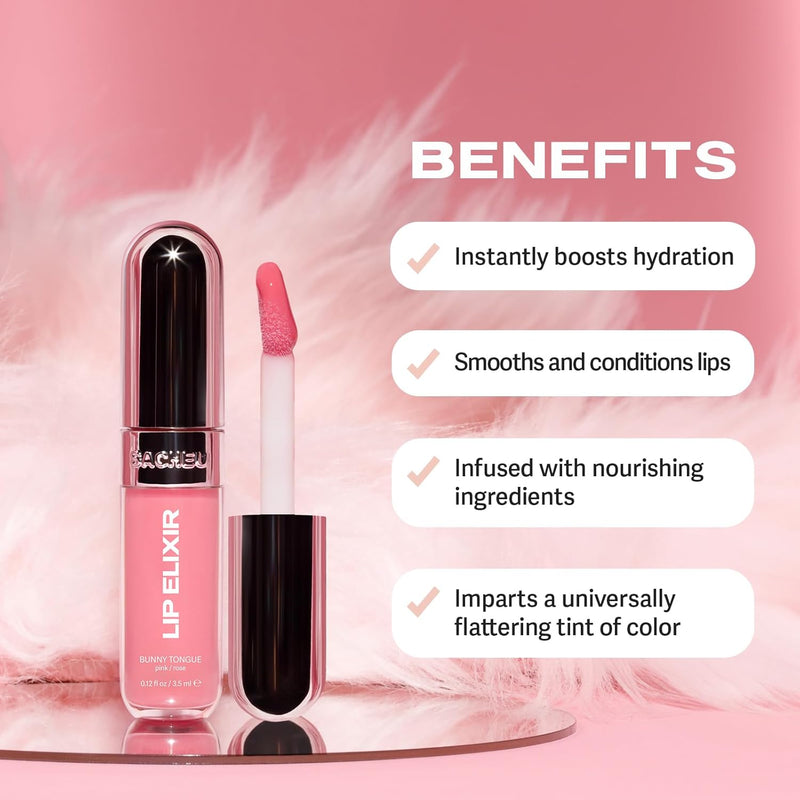 Lip Elixir Nourishing Lip Glaze and Lip Tint Gloss. High-Shine Lip Gloss. Moisturizing Lip Gloss Enriched with Lip Oils for Hydrating Smooth Finish, Cruelty-Free (Sheer Pink) - Puck's