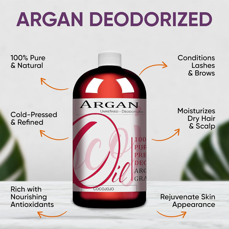 Argan Oil Deodorized, Argan Oil for Hair, Hair Treatment Oils, Hair Oils, 100% Pure Argan Oil Organic, Argan Oil for Face, Unrefined Unscented Cold Pressed Extra Virgin - 32 Oz (Pack of 1) - Puck's