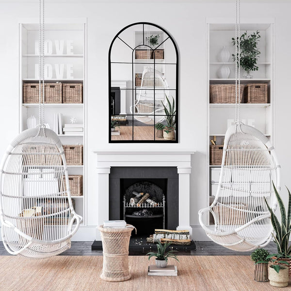 Wall Mirror Window Decorative Mirrors Arched Farmhouse for Living Room Bedroom Entryway Bathroom Vanity (Black,41.3”X 24” X1”) - Puck's