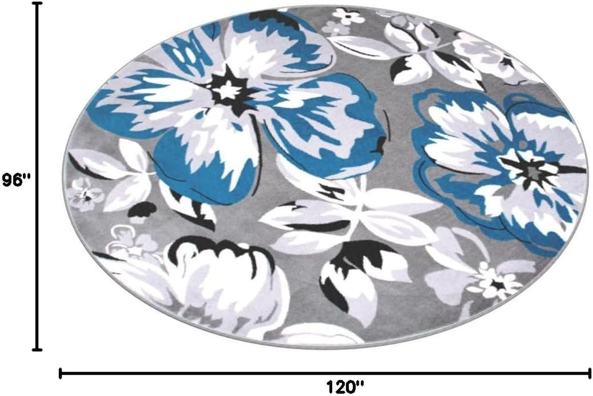 Modern Floral Design Area Rug for Living Room,Bedroom,Home Office,Kitchen Non Shedding round Rugs 6' 6" Blue (6' 6" Diameter) - Puck's