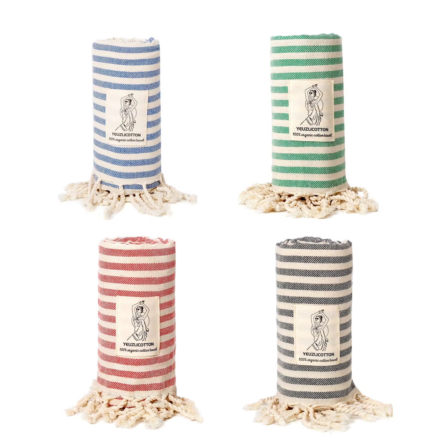 YEUZLICOTTON Hot Sale Luxury Striped Tassel 100% Cotton Sauna Spa Bath Towel for Home 100*180CM Travel Turkish Large Beach Towel - Puck's