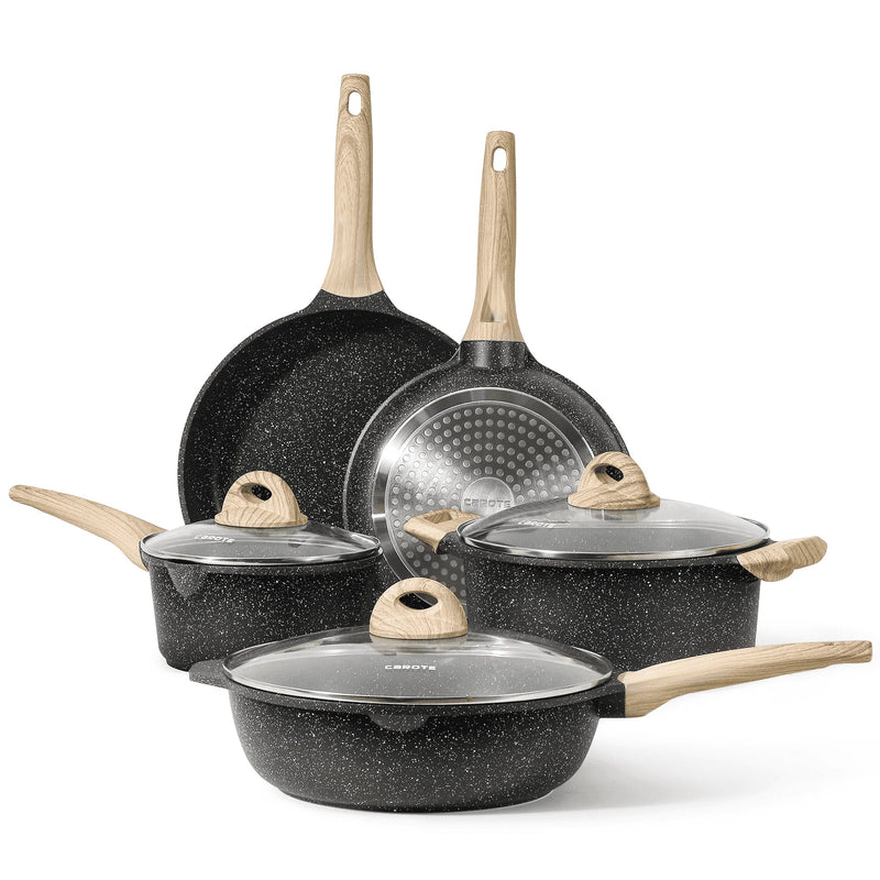 Pots and Pans Set Non Stick, Nonstick Kitchen Cookware Sets, 8 Pcs Induction Cookware (Black) - Puck's
