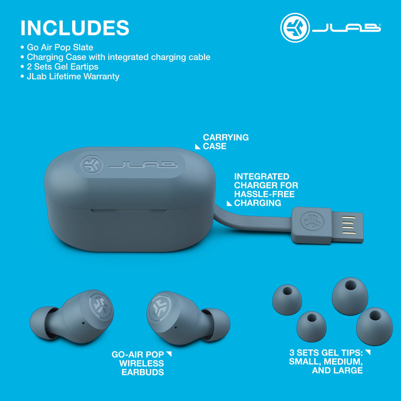 Go Air Pop True Wireless Earbuds W/ Charging Case, Slate - Puck's