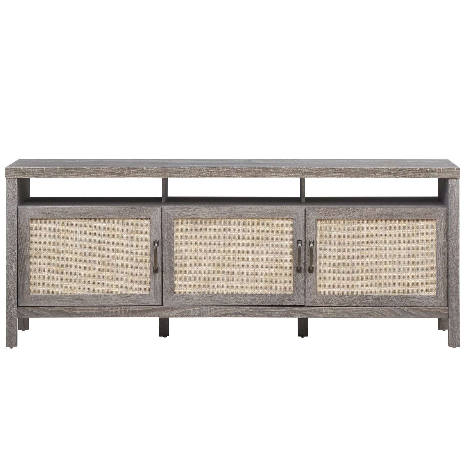 Universal TV Stand Cabinet Television Media Console with 3 Rattan Doors Grey - Puck's