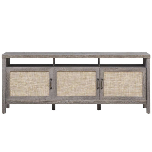 Universal TV Stand Cabinet Television Media Console with 3 Rattan Doors Grey - Puck's