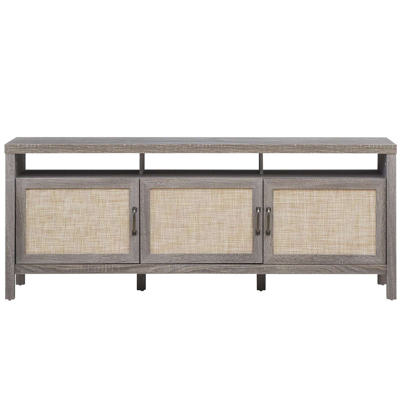 Universal TV Stand Cabinet Television Media Console with 3 Rattan Doors Grey - Puck's