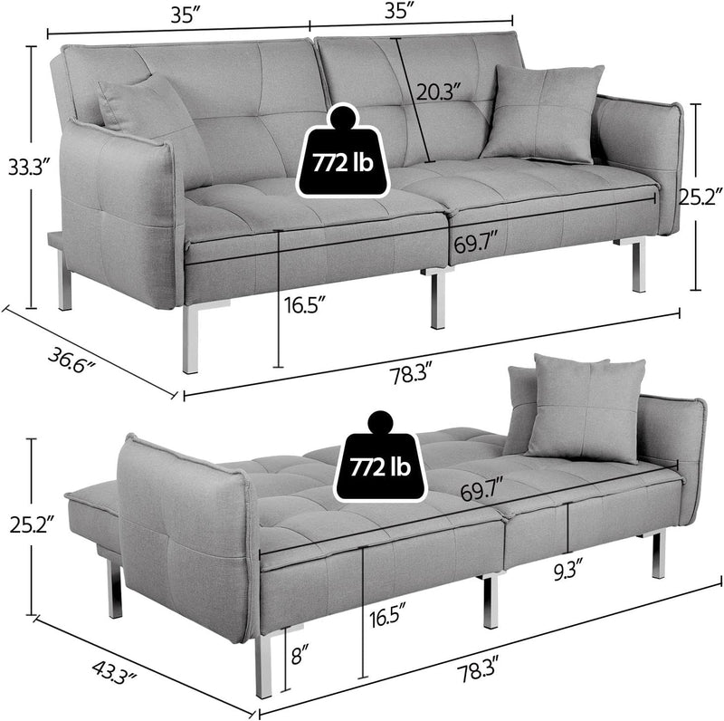 Sleeper Sofa Couch Bed Convertible Sofa Modern Futon Couches Sofas Bed Fold up and down Linen Fabric Recliner Couch for Living Room Gray - Puck's