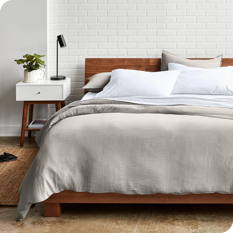 Ultra Soft Washed Microfiber Twin/Twin XL Duvet Cover with Zipper and Securing Ties and 1 Std. Pillow Sham, Linen-Like Look, Easy Care, Hypoallergenic (Twin/Twin XL, Fog) - Puck's