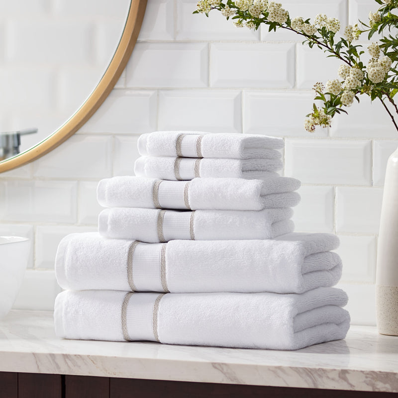 6-Piece Egyptian Cotton Striped Bath Coordinate Towel Set, Birchwood - Puck's