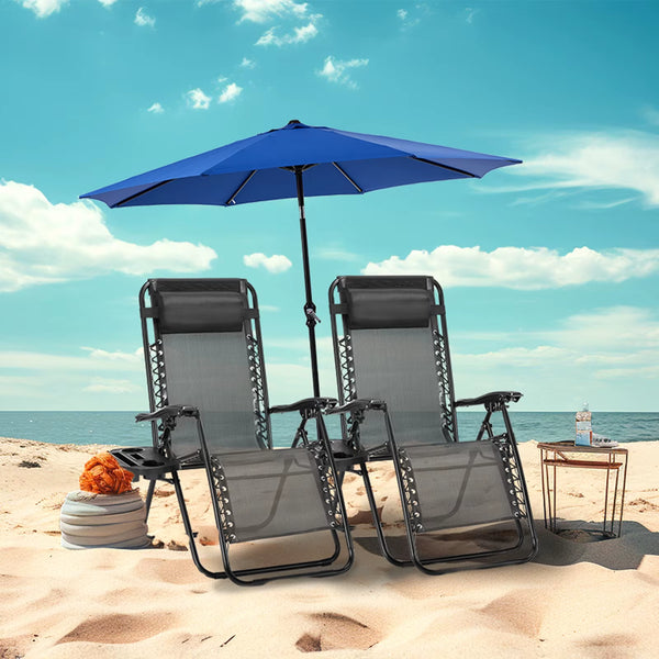 Zero Gravity Set of 2 Portable Recliner Camping Patio Outdoor Garden Lounge Chair with Cup Holder Trays Adjustable Pillow - Puck's