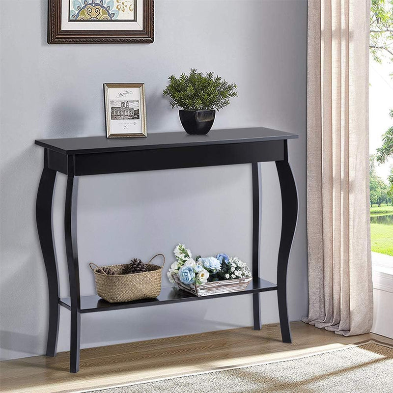 Narrow Console Table, Chic Accent Sofa Table, Entryway Table, Black - Puck's