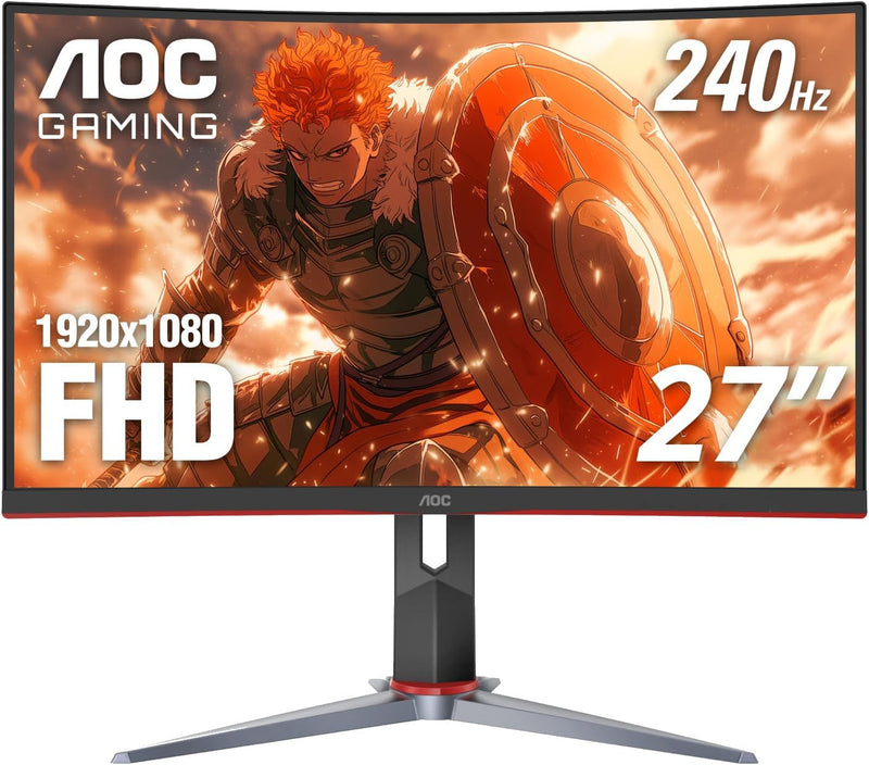 C27G2Z 27" Curved Frameless Ultra-Fast Gaming Monitor, FHD 1080P, 0.5Ms 240Hz, Freesync, 2X HDMI 2.0, 1X Display Port, Height Adjustable, Xbox PS5 Switch Ready, 3-Year Zero-Bright-Dot - Puck's