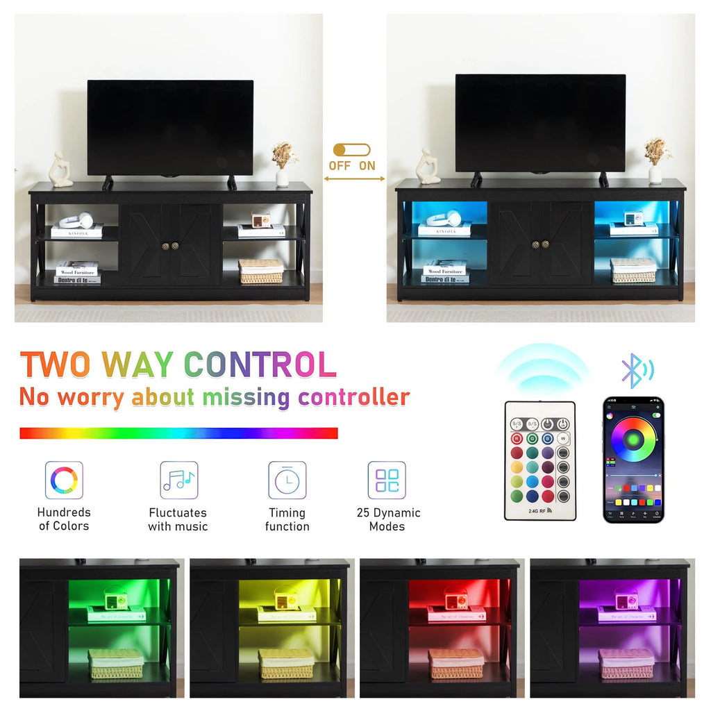 Black TV Stand for 65 Inch TV, Modern TV Cabinet with LED Light - Puck's
