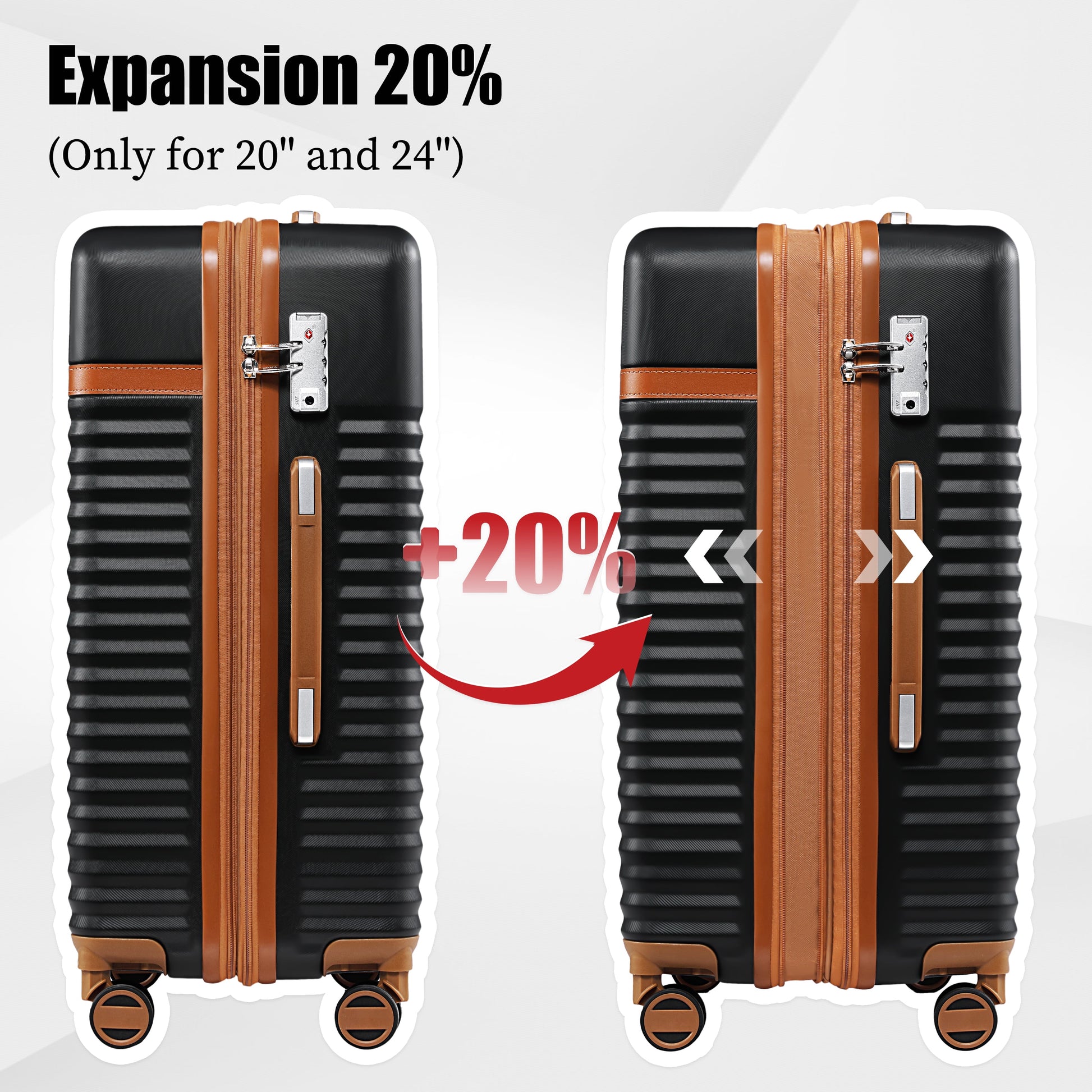 - 5 Luggage Sets ABS Hardside Spinner Luggage -(Expandable Suitcase20"24")28-In Checked Luggage-Black - Puck's