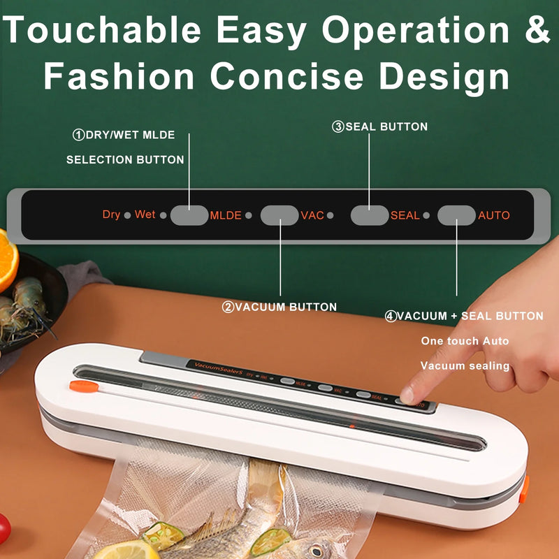 Vacuum Sealer Machines, 120Kpa Food Saver Vacuum Machines with 10Pcs Bags Starter Kit, Automatic Vacuum Sealer for Food Storage, outside Cutter,Moist&Dry Mode - Puck's