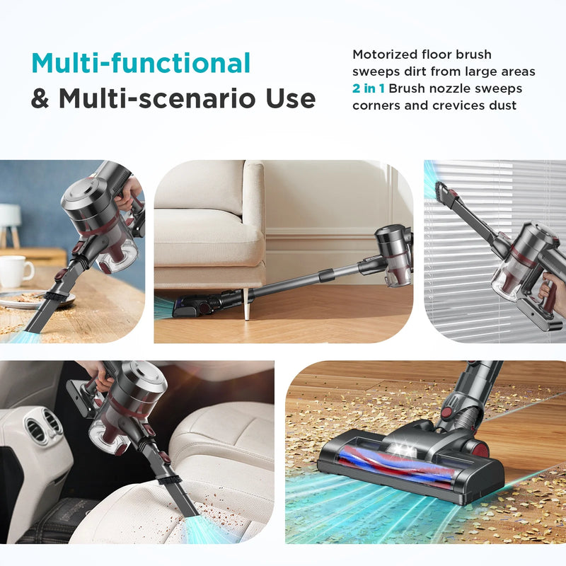 Cordless Vacuum Cleaner, 38000PA/450W 50Min 2500Mah for Home Pet Hair Carpet Wood Floor