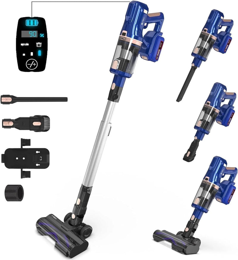 Cordless Stick Vacuum Cleaner, 300W 30Kpa Brushless Motor, 4000Mah Battery up to 60Mins Runtime, Perfect for Home Pet Hair Carpet Floor, V11 Blue - Puck's