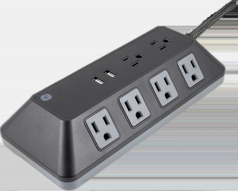 Adapt 10-Outlet Sur Protector Power Strip, USB Hub, 4Ft Braided Cord, Black