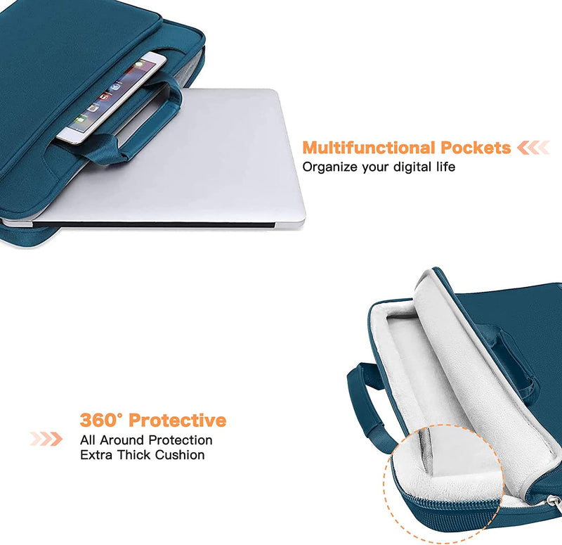 360 Protective Laptop Shoulder Bag Compatible with Macbook Air 15 M4 A3241 M3 A3114 M2 A2941/Pro 16 Inch M4 M3 M2 M1, 15-15.6 Inch Notebook,Matching Color Sleeve with Belt, Teal Green - Puck's