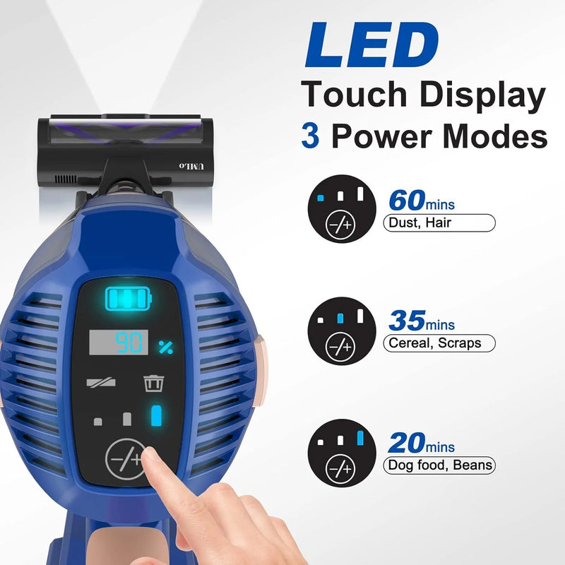 Cordless Stick Vacuum Cleaner, 300W 30Kpa Brushless Motor, 4000Mah Battery up to 60Mins Runtime, Perfect for Home Pet Hair Carpet Floor, V11 Blue - Puck's