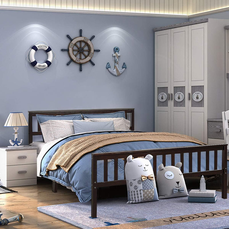 Queen Platform Bed Frame, Deluxe Solid Wood Bed Frame with Headboard and Footboard, Strong Wood Slats Support Mattress Foundation, No Box Spring Needed, Bed Frame Queen Size, Espresso - Puck's