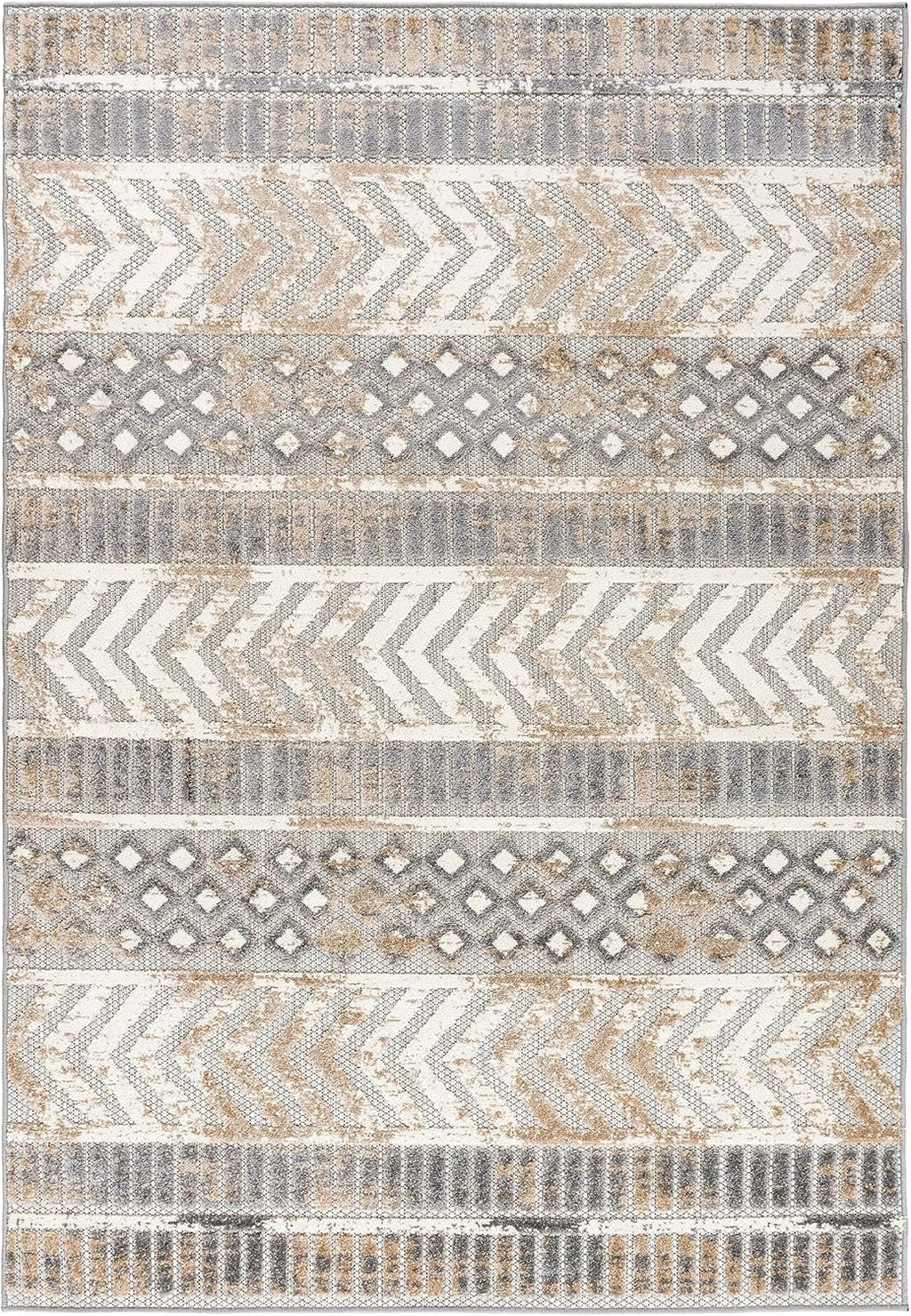 Distressed Geometric Indoor/Outdoor Area Rug 7'10" X 10' Beige - Puck's