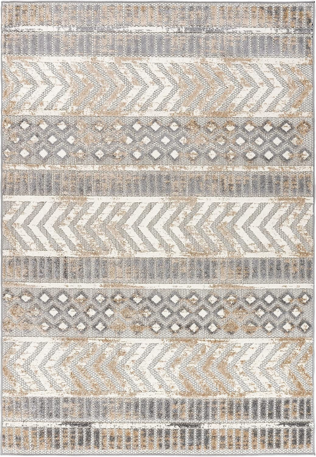 Distressed Geometric Indoor/Outdoor Area Rug 7'10" X 10' Beige - Puck's