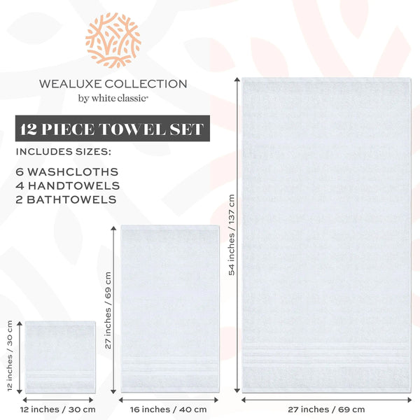 12 Pcs Bath Towel Set for Bathroom 100% Cotton Soft and Plush Highly Absorbent - Puck's