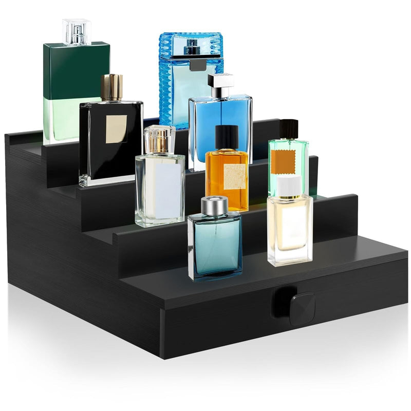 Cologne Organizer for Men, 4 Tier Black Wood Perfume Organizer with Felt Lini... - Puck's