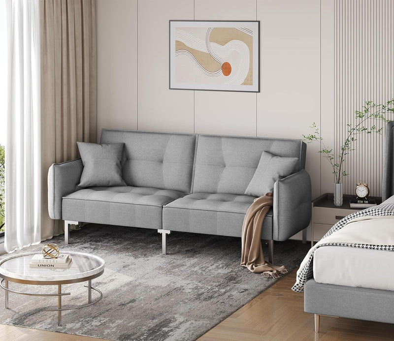 Sleeper Sofa Couch Bed Convertible Sofa Modern Futon Couches Sofas Bed Fold up and down Linen Fabric Recliner Couch for Living Room Gray - Puck's