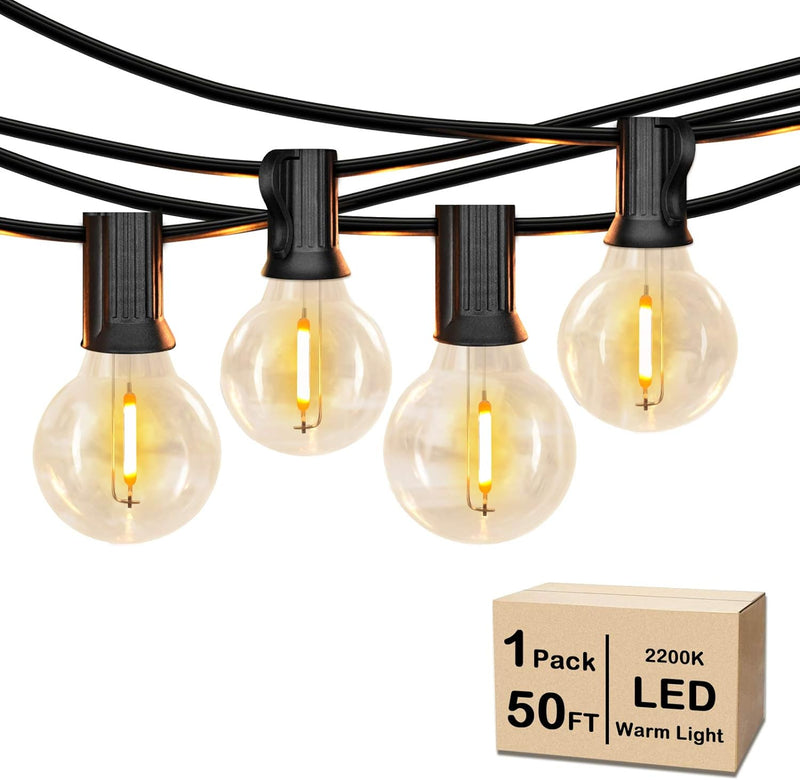 50FT LED G40 Globe String Lights, Shatterproof Outdoor Patio String Lights with 50+2 Dimmable Edison Bulbs, 50 Backyard Hanging Bistro Light Waterproof for Balcony Party Wedding Market Cafe - Puck's
