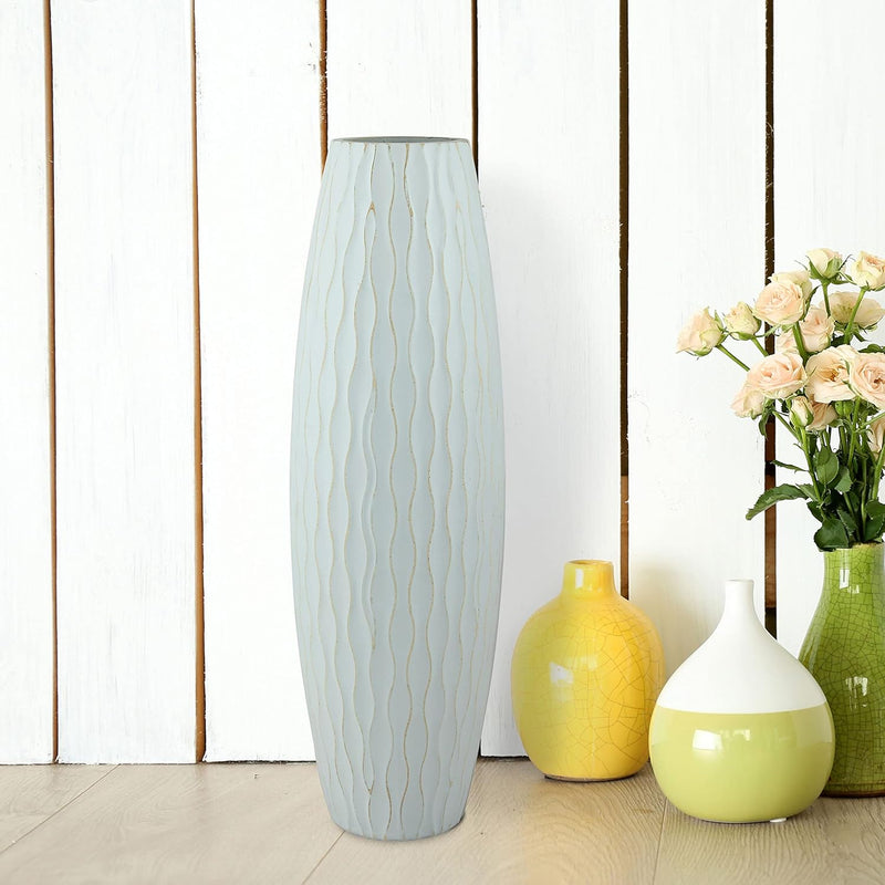 SB-5076C Beach Nostalgia Large Weathered Pale Ocean Wood Vase, Light Blue, 15.7" - Puck's
