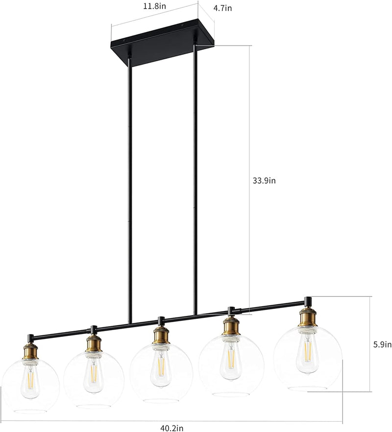 Pendant Lighting for Kitchen Island, Farmhouse Light Fixture, Hanging Table Lighting over Island with 5-Light round Glass Cover for Dinning Room,Breakfast Bar… - Puck's